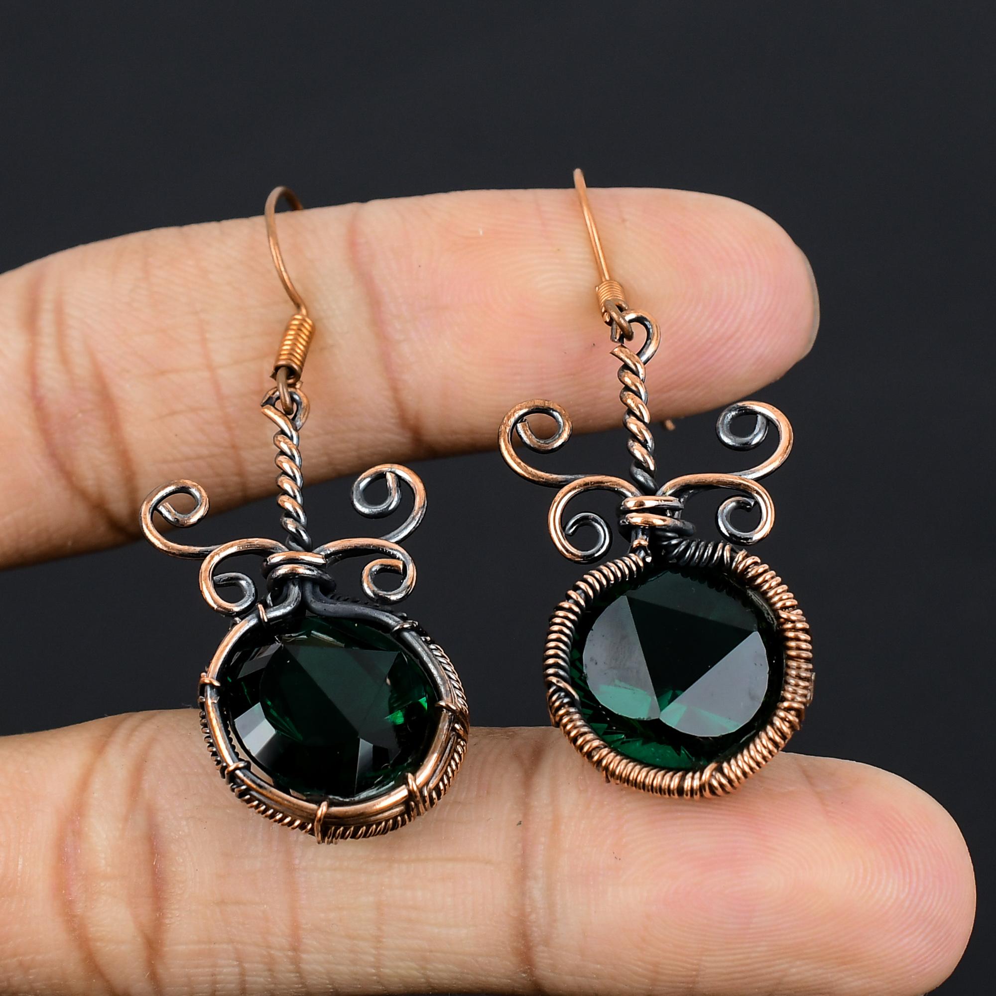 

Chrome Diopside Handmade Gemstone Earrings, 999 Copper Wire Wrapped Earrings, Unique Design Jewelry Earrings 2.55