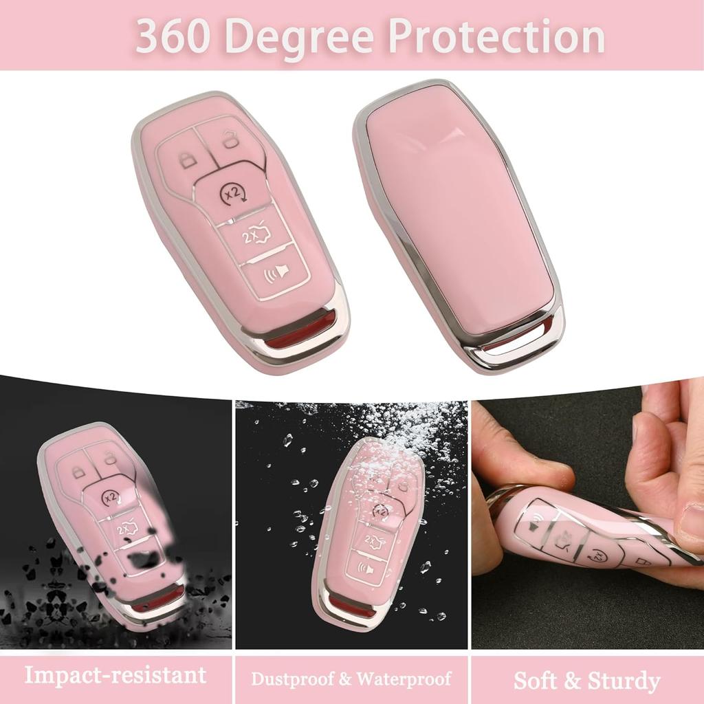 For Ford Key Fob Cover - Soft TPU Key Fob Case For Ford Edge Fusion Explorer Mustang Lincoln MKZ MKC MKX Smart Keyless Remote Key(Pink)