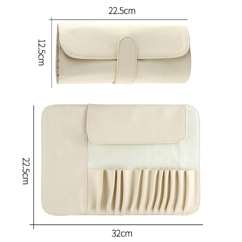 High-end Off-white Makeup Brush Bag 12/18/24 Portable PU Magnetic Buckle Makeup Brush Storage Bag Roll Bag