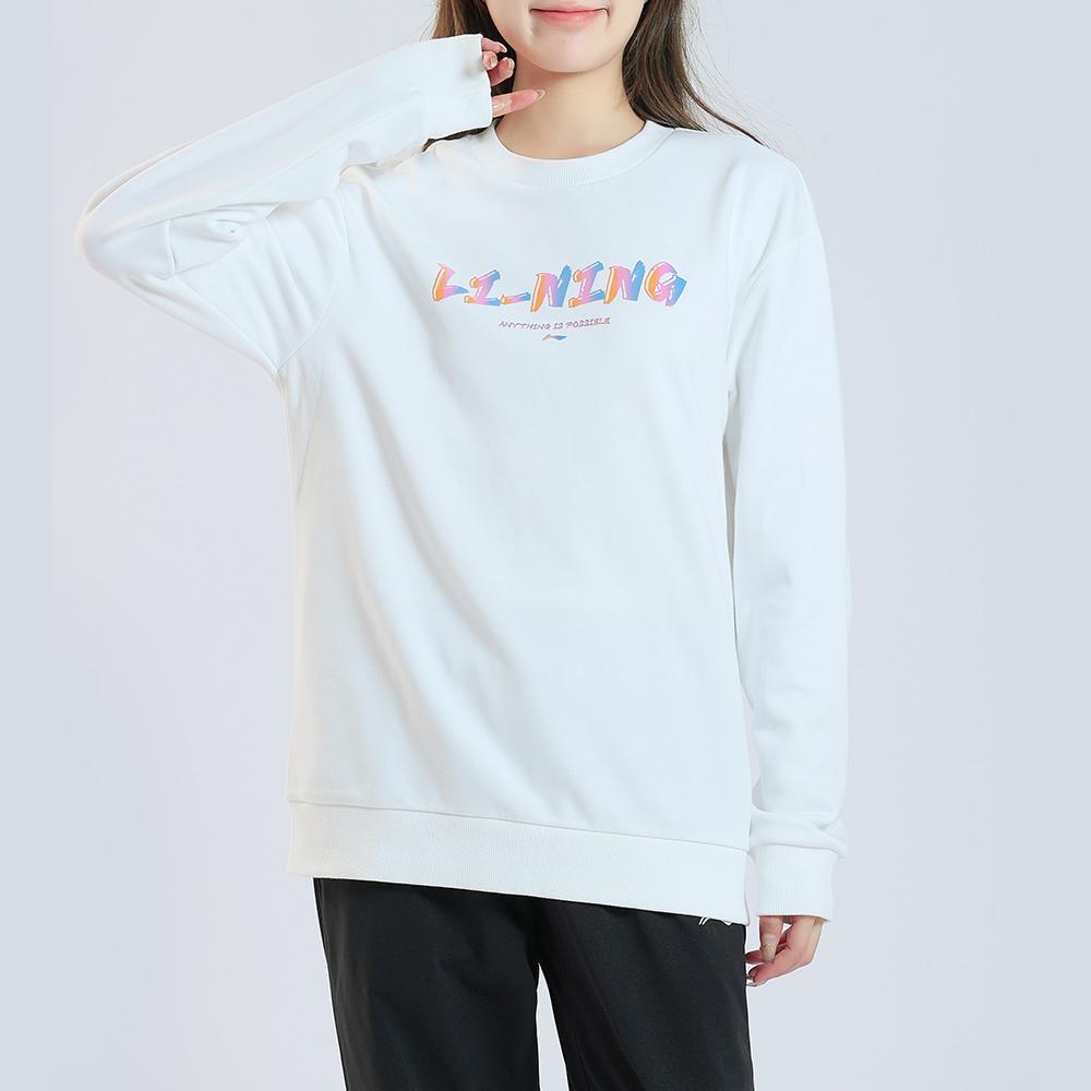 Li Ning Plain Round Neck Logo Casual Knitted Sports Sweatshirt Without Hood Fleece Long Sleeve Unisex sweatshirt White AWDTE03-2