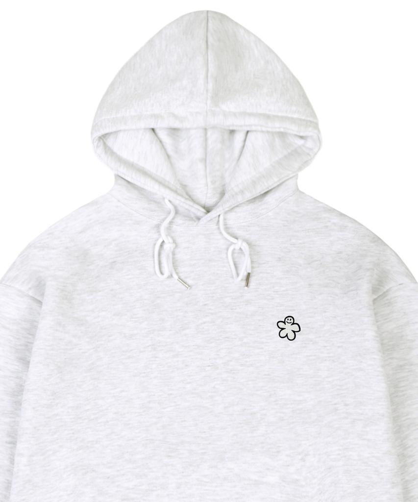 [Unisex] White Odd Flower Embroidered Hoodie_Melange White