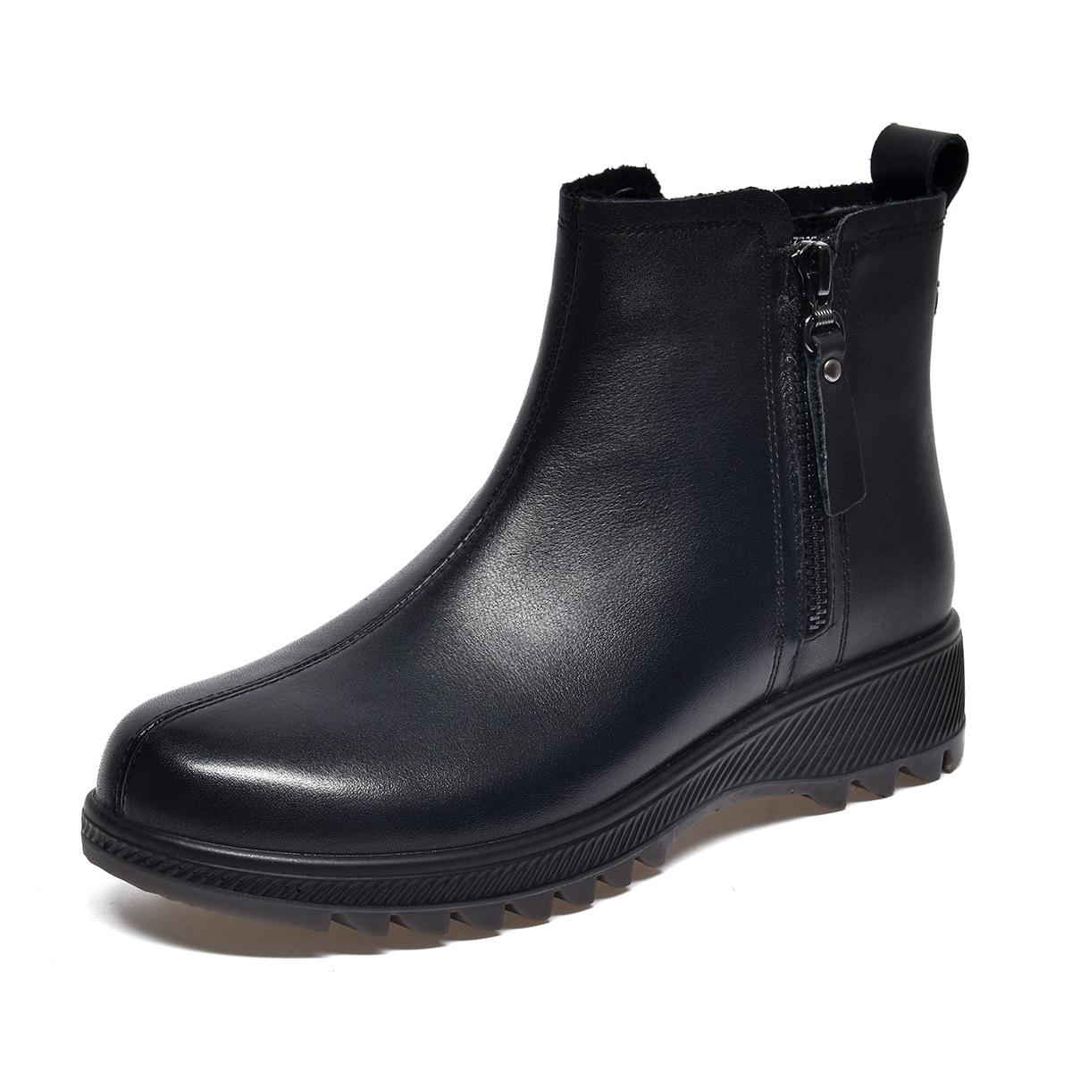 

Женские короткие ботинки новые на двойной молнии с круглым носком на плоской подошве женские ботинки из первого слоя коровьей кожи повседневные хлопковые ботинки 40 чёрный