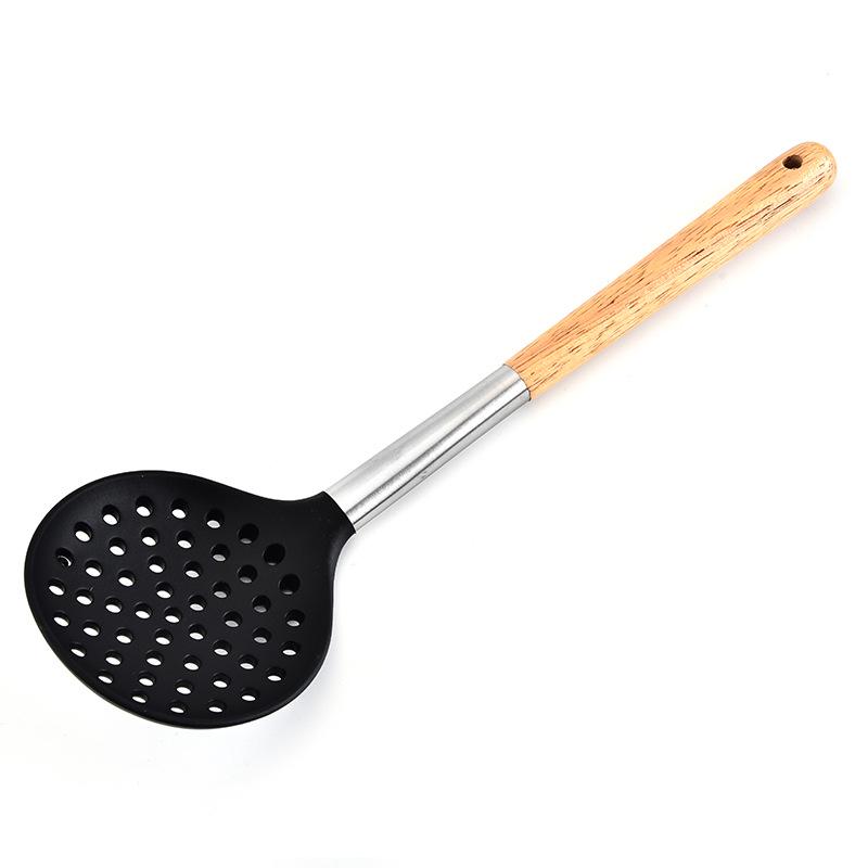 Durable Wooden Handle Silicone Kitchenware 7-Piece Set: Non-Stick Spatula & Spoon