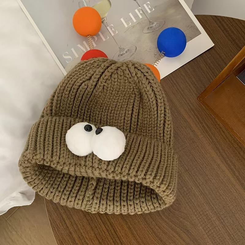 Cartoon Big Eyed Little Monster Woolen Hat for Women In Autumn and Winter Cute and Cute  Funny Couple Style Knitted Hat To Show Small Face