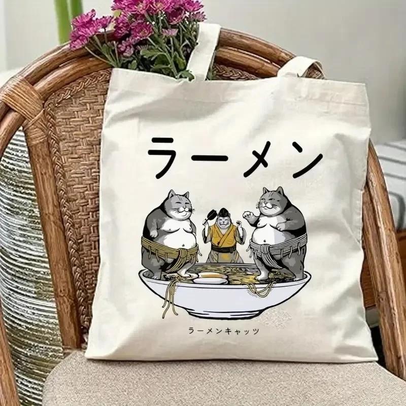 Cute Cat Print Tote Bag Large Capacity Shoulder Shopping Bag for Leisure and Everyday Use Multipurpose Reusable Handbag