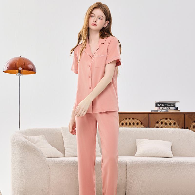 

Мужской пижамный комплект из хлопка Lenzing Modal - Весенне-летний комплект с футболкой с коротким рукавом и длинными брюками L (Women 105-120 jin)