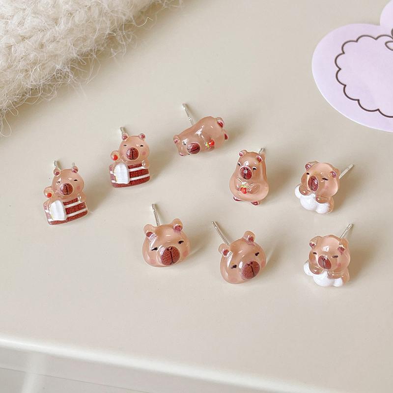 1Set Cute Cartoon Capybara Animal Earrings For Women Girls Trendy Kawaii Capybara Bread Earrings Jewelry Accessories Gifts