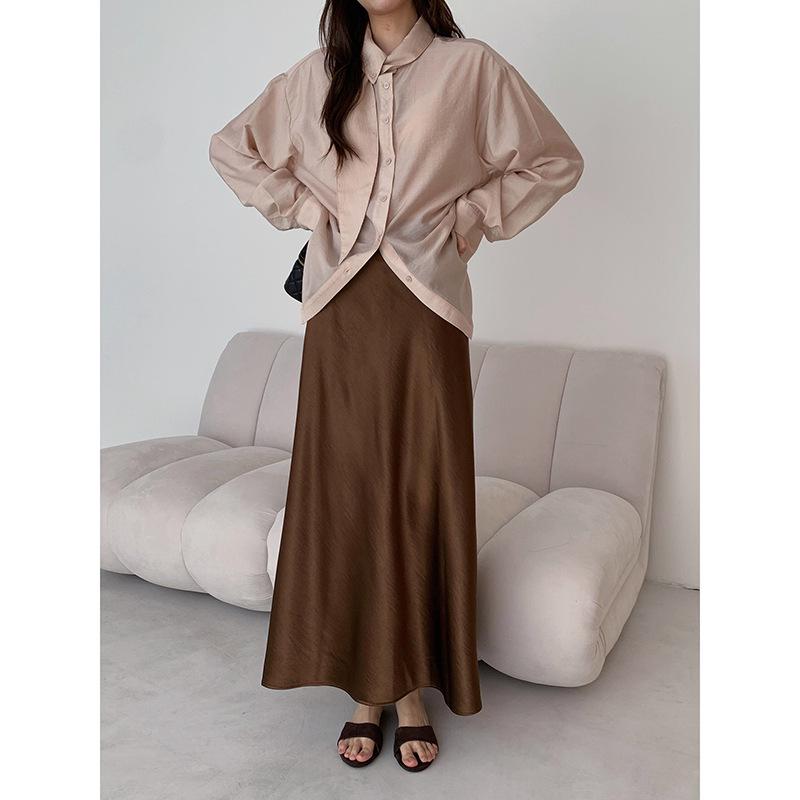 Ge Ming French Satin Mermaid Midi Skirt for Women - Autumn Hip-Hugging Midi Skirt N453C L (115-125 cm)