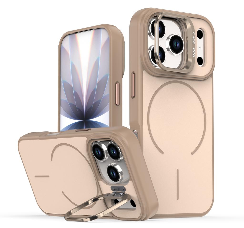 Liquid silicone Strong Magnetic Matte Metal Lens Stand Case For iPhone 17 Air 16 15 14 Plus 13 12 17 Pro Max For Magsafe Cover