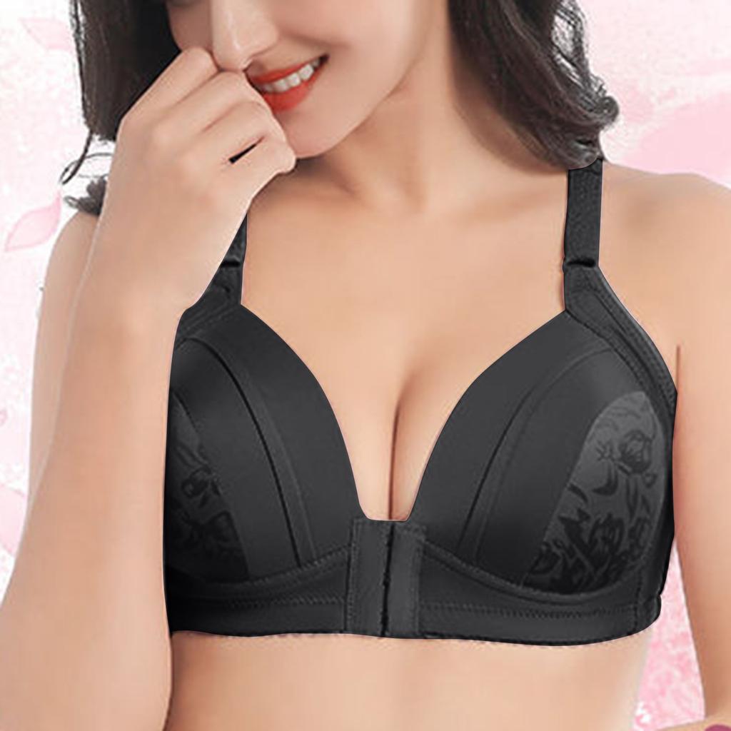 Women Fashion Comfortable Front Closure Bra Floral Pattern Supportive Design Adjustable Straps Soft Fabric Underwire-Free Style