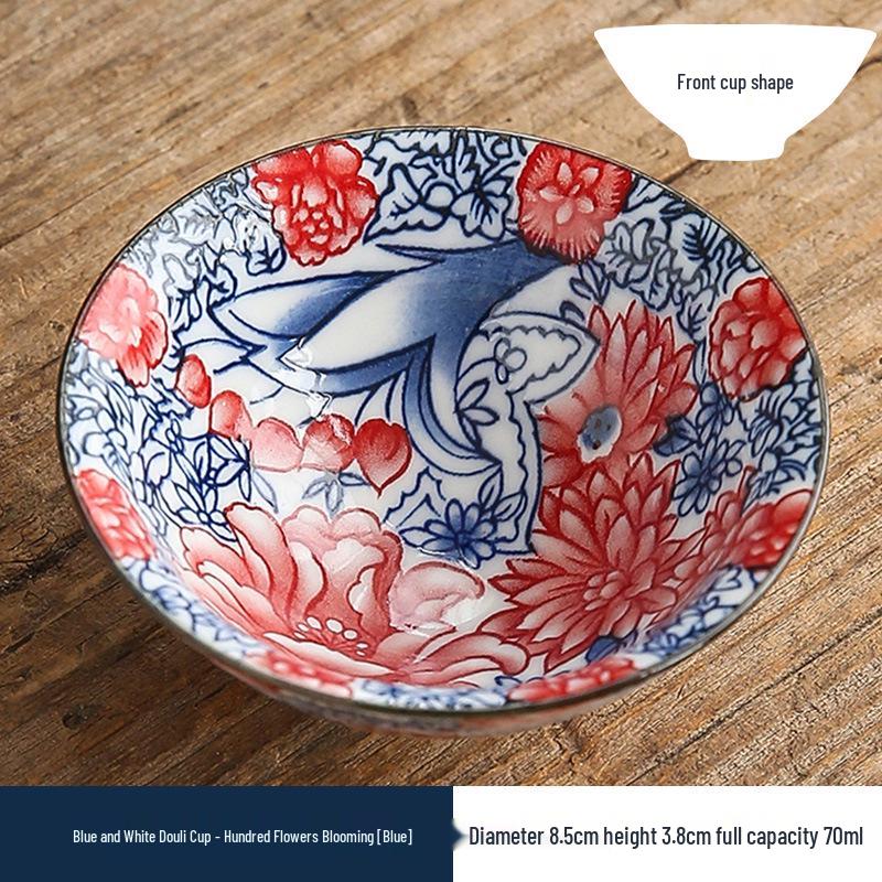Two-Color Blue & White Porcelain Douli Teacup - Ceramic Kung Fu Master Cup, Japanese Tasting Bowl, Single Tea Cup.