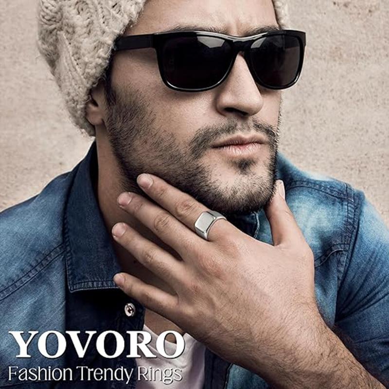 3Pcs Stainless Steel Signet Rings Chunky Wide Band  for Men Women Cuban Link Chain  Fashion Matte Finish  Comfort Fit