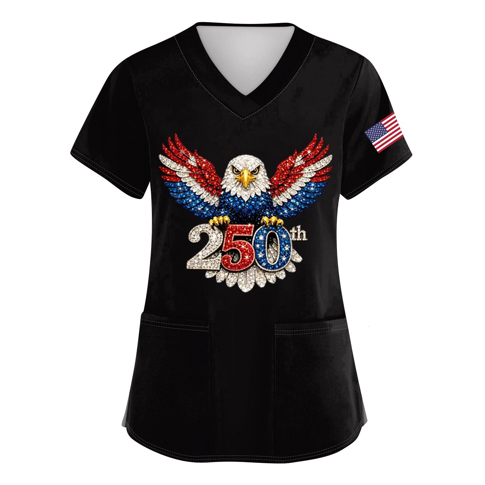 

Womens V Neck Short Sleeve Medical Scrub Top with Front Pockets and Side Slits Durable Fabric Comfortable Fit Workwear S чорний