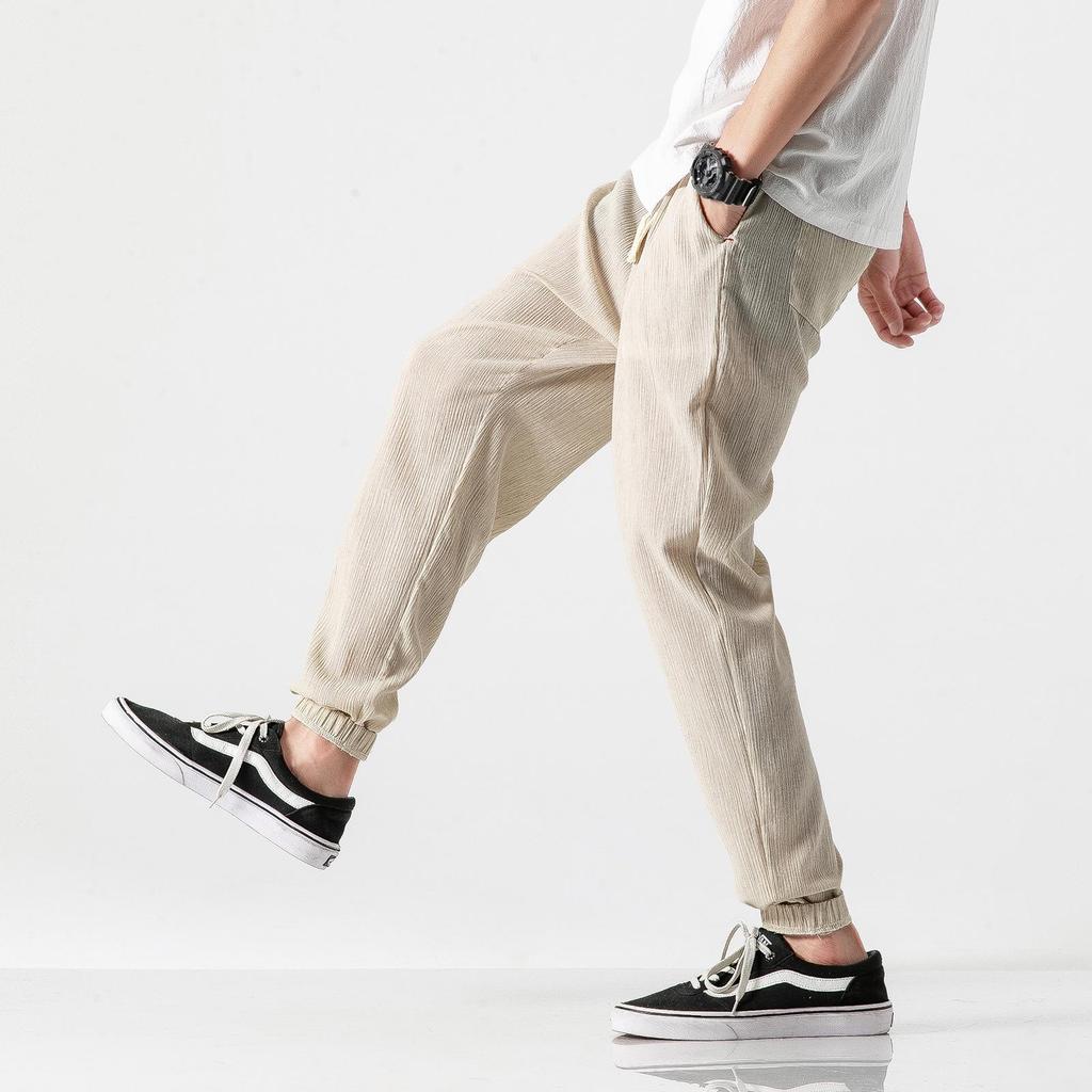 2024 Plus Size Men's Cotton Linen Harem Jogger Pants - Chinese & Japanese Style Lantern Design