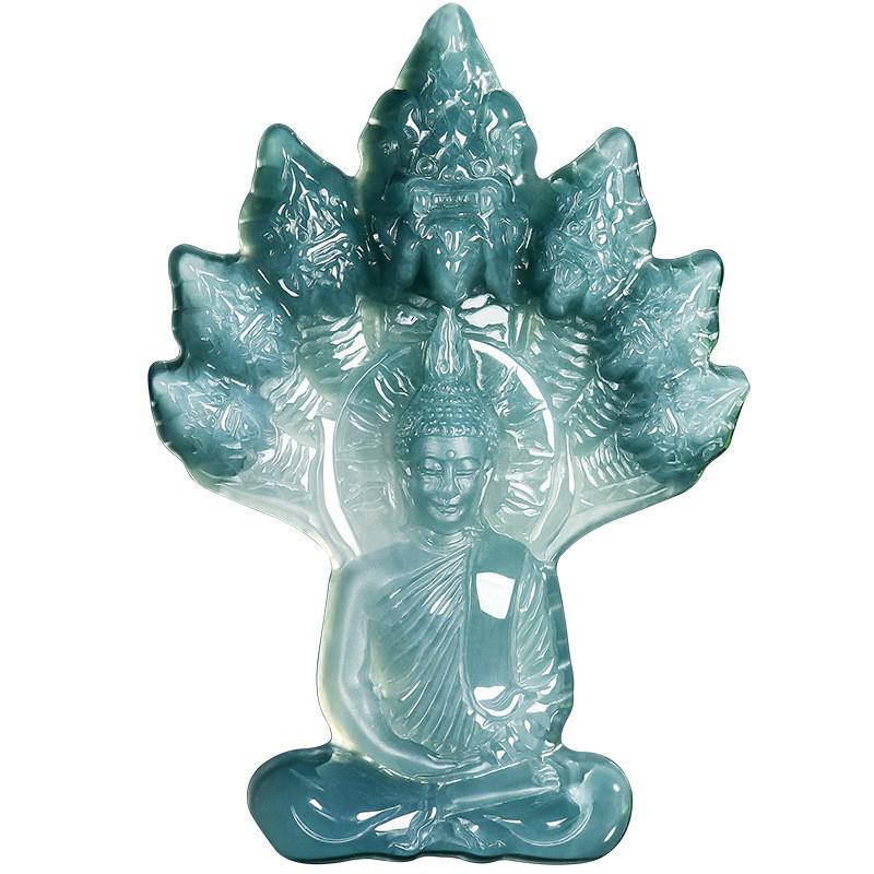 Přívěsek Naga Buddha z přírodního nefritu třídy A - Modrá voda - Unisex nefritový přívěsek