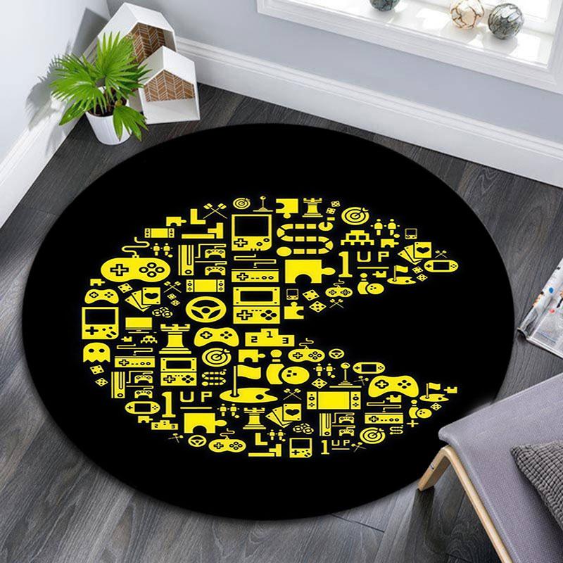 Pac‑Man Pattern Round rug,Carpet Rug for Living Room Bedroom Playroom ,Non-slip Floor Mat,Holiday Gifts and Birthday Gifts.
