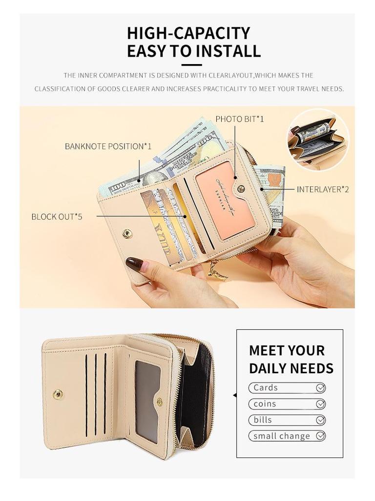 Cute Puppy Bi-fold Zipper Wallet: Multifunctional PU Coin Purse & Card Holder for Students