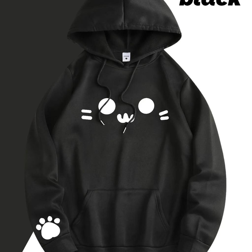 2025 kusů pánských módních mikin s kapucí, s roztomilými potisky spící kočky, z měkkého polyesterového materiálu, přední kapsa s kang