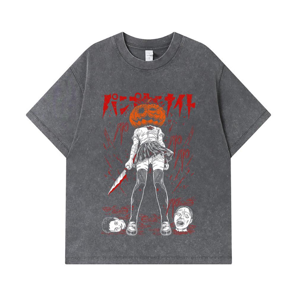 275 GSM Washed T-shirts 100% Cotton Pumpkin Night V2 Print Unisex Heavy Cotton T Shirt