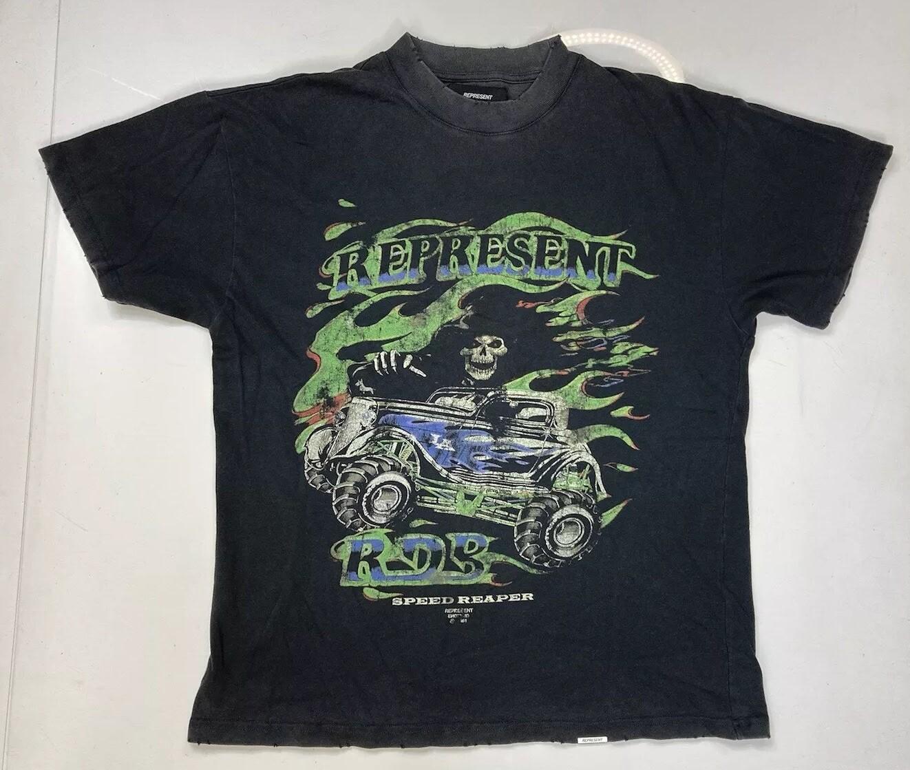 Represent RDB LA Speed Reaper Graphic T-shirt Men Small Oversized Black Distress L