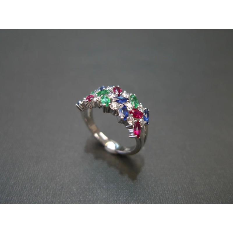 Colorful Gemstone Clter Ring, suitable for Independence Day, colorful gemstone inlay, shining gorgeous, full of festive atmosphere and personality.