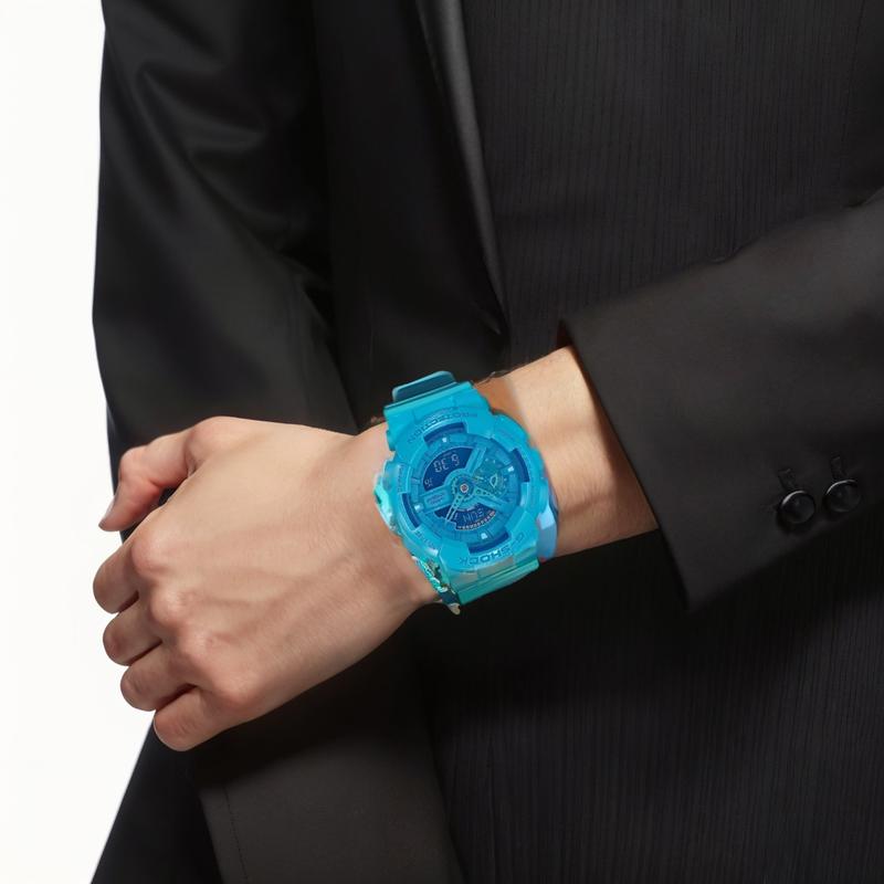 Casio LCD/Pointer Dual Display Series Quartz Movement Resin Strap Japanese and Korean Watch Men's Watch Blue Dial GA-110B-2DR