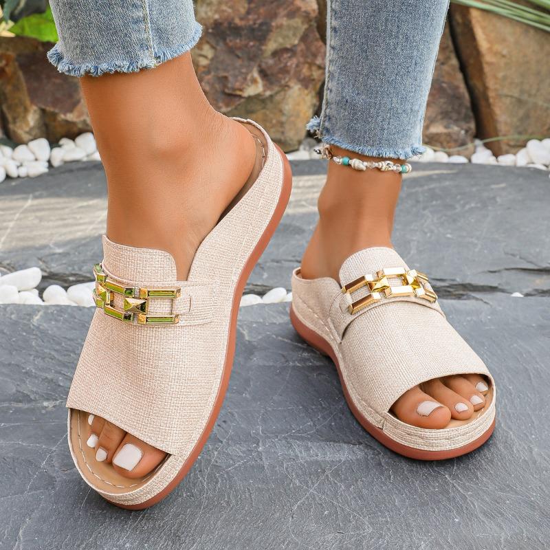 Large size casual summer new chain thick-soled slippers wear open-toed cool slippers female wish
