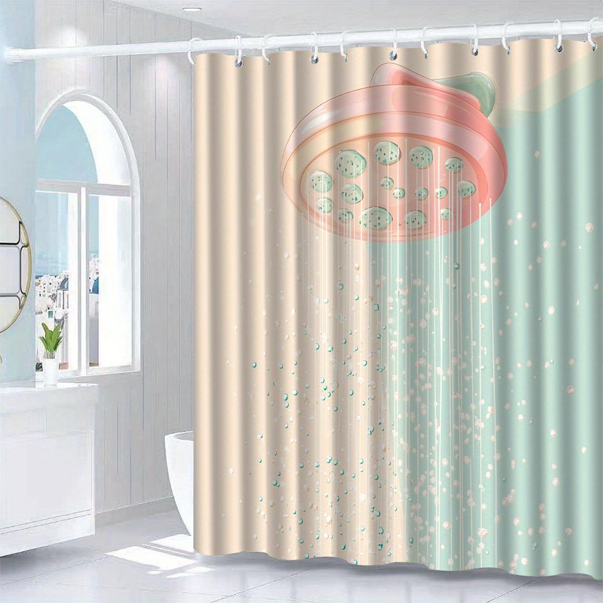 

Whimsical Ufo Shower Curtain - Pastel Teal & Pink, Machine Washable Polyester, Includes Hooks, Artistic Home Decor Partition W60H190(CM)-1 Pcs