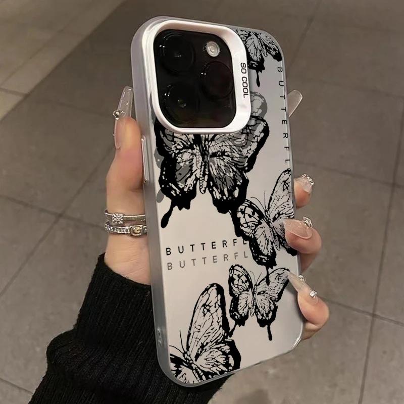 Retro Black Butterfly Case for iPhone 15 Pro Max 16 14 13 12 11 XS X XR SE   7 8 Plus 15 Electroplated Matte Hard Cover