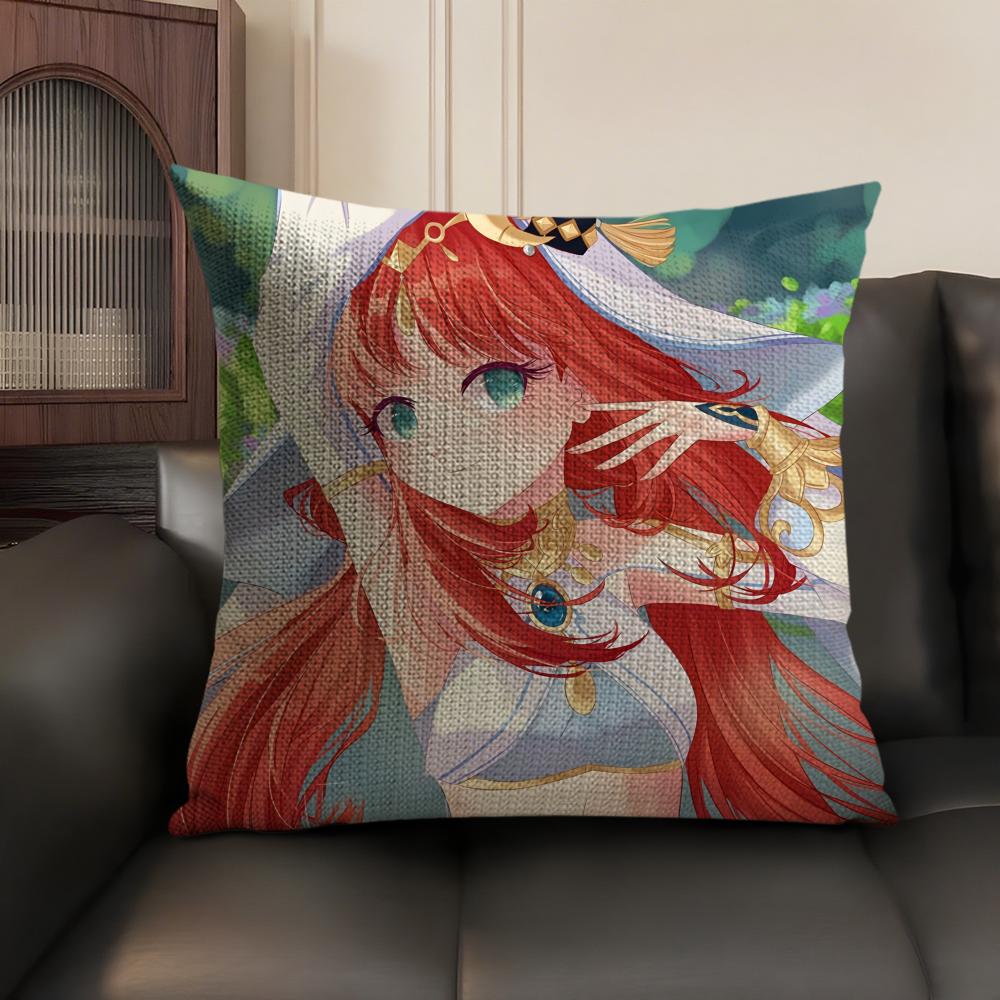 Nilou Cute Genshin Impact Cushion Cover Natural Linen Organic Fabric Double-Sided Printing Sofa Home Decor Gift Pillow Case