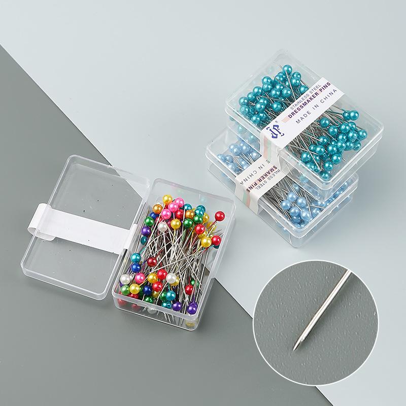 100Pcs Dressmaking Pins Colorful Round Pearl Head Needles Straight Sewing Pins For DIY Sewing Embroidery Patchwork Positioning