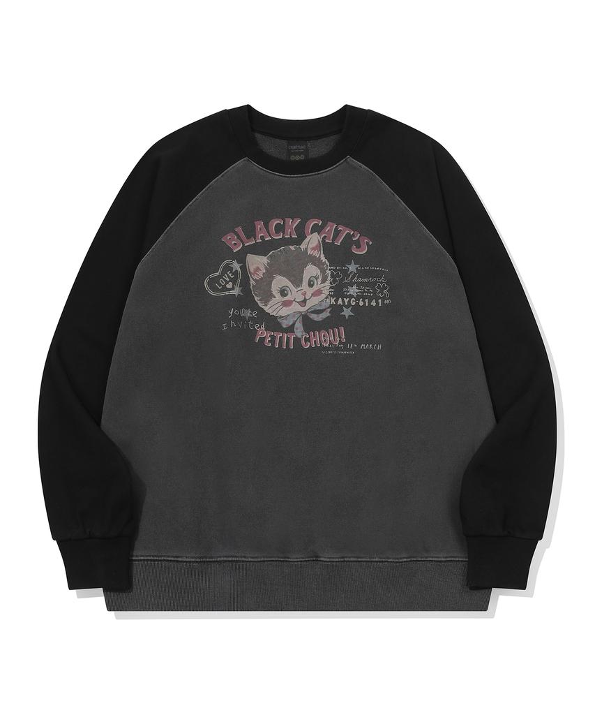 CPGN STUDIO Black Cat Raglan Pigment Sweatshirt Smoke Black