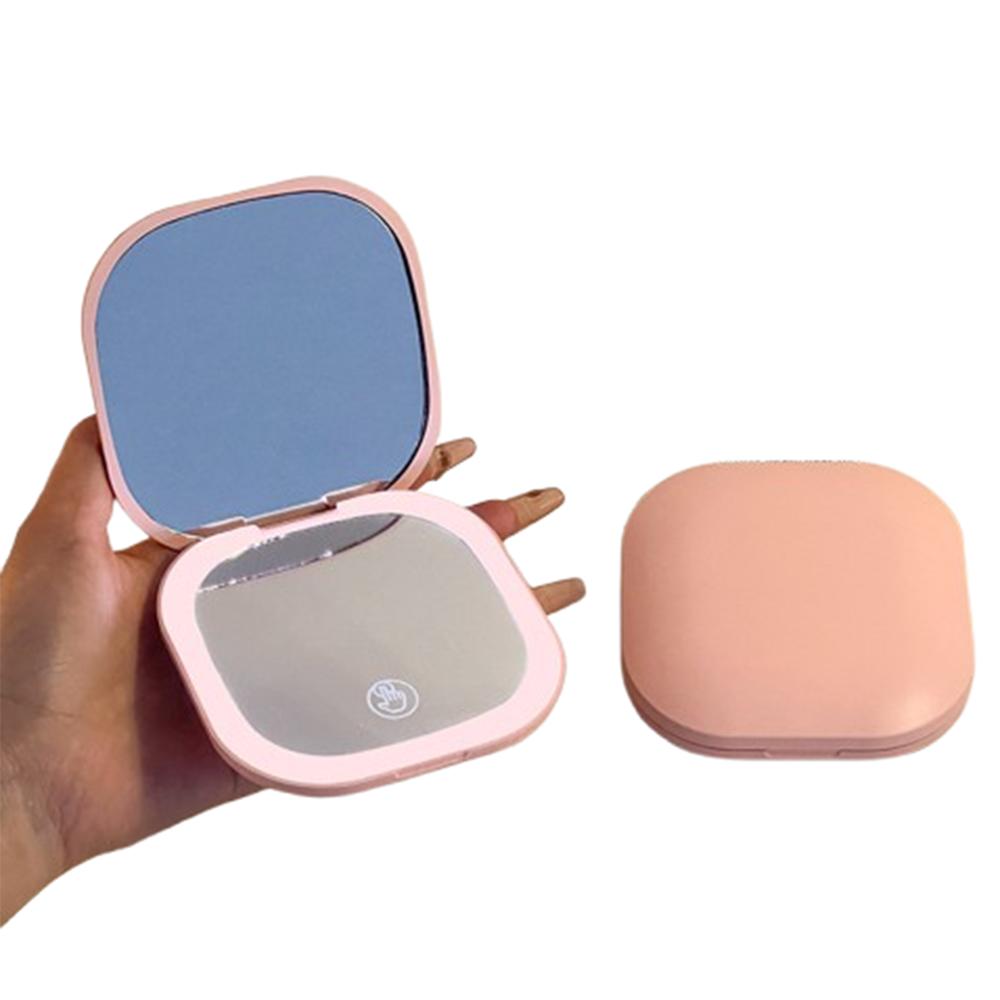 

1X/3X Travel Cosmetic Mirrors Double Sided Pocket Mirror with Light Foldable Makeup Mirror Bedroom Pink-1X-1Color