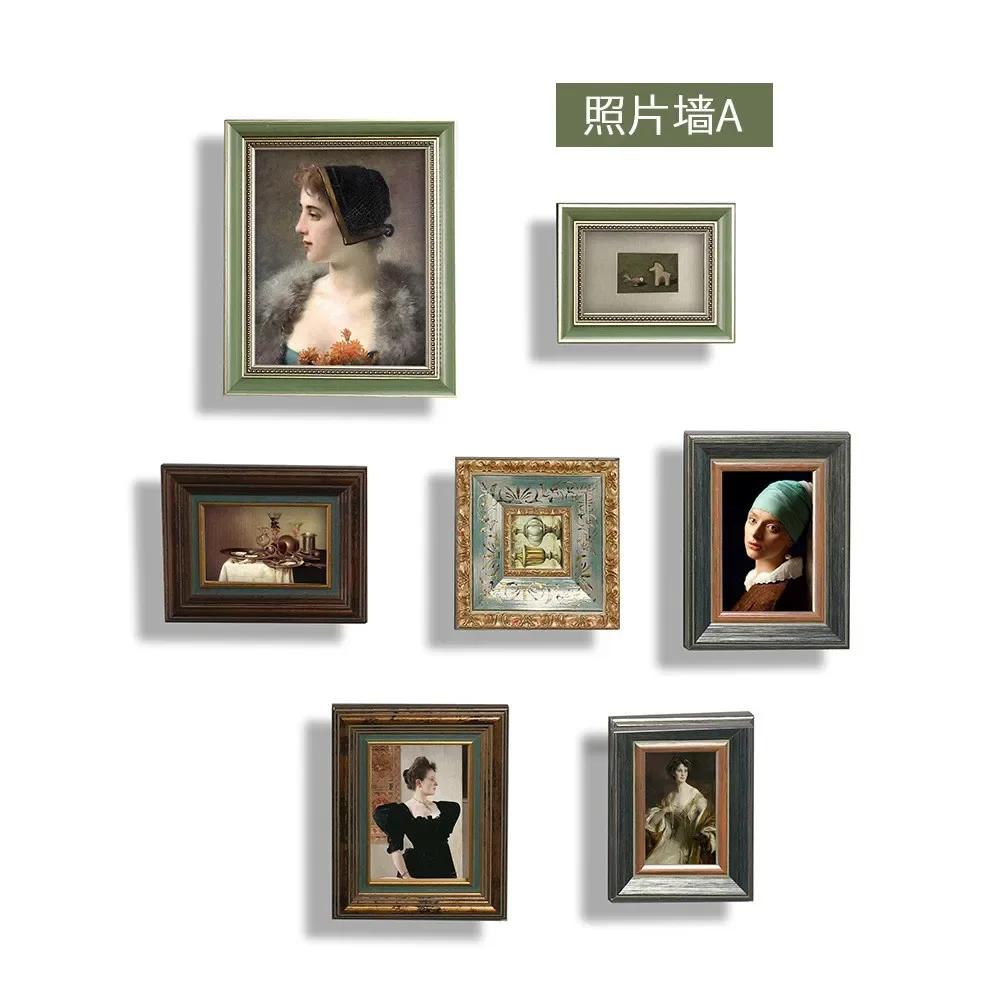

Европейский набор настенных рамок из цельного дерева для эстетики комнаты, фоторамка для гостиной, фон для фотографий, винтажный домашний декор
