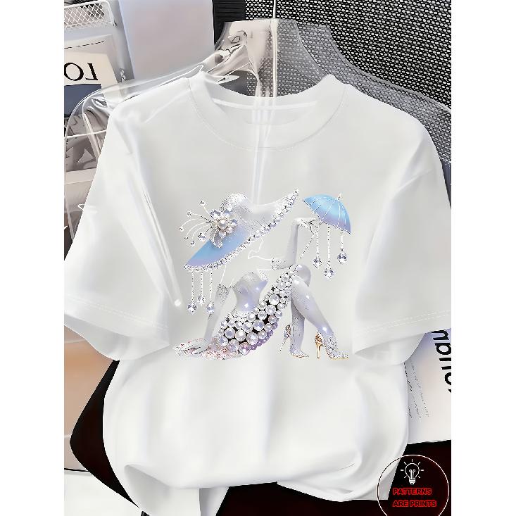 Vintage Elegant Lady Silhouette Print for Women T Shirt Spring and summer round neck short sleeve Stylish casual versatile women s top S белый