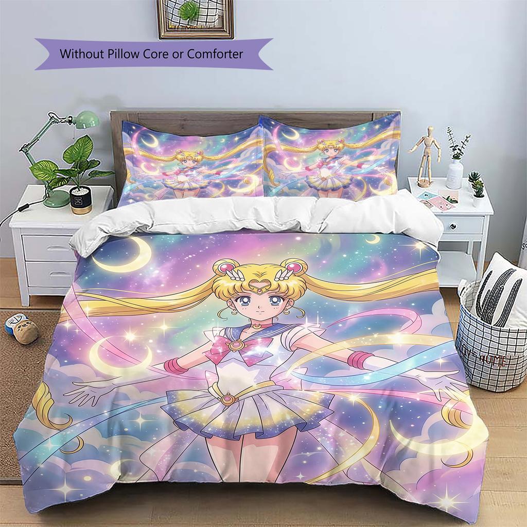 Set Copripiumino con Fantasia Sailor Moon2 Decorazione per la Casa Regalo (1 * copripiumino + 2 * federe senza imbottitura)