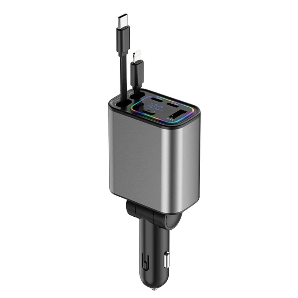 4 In 1 Phone Charger 60W Max with Retractable Cable PD18W+2.4A Voltage Display Super Fast Charging 22.5W for iPhone & Android