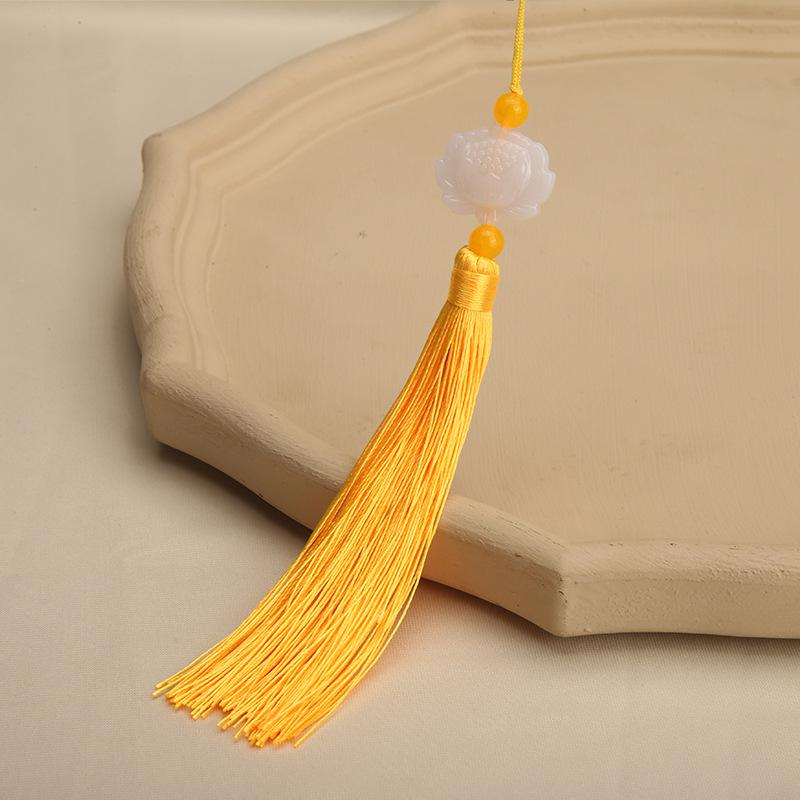 Double-Sided White Jade Lotus Tassel Fan Pendant - Antique Decoration Accessory