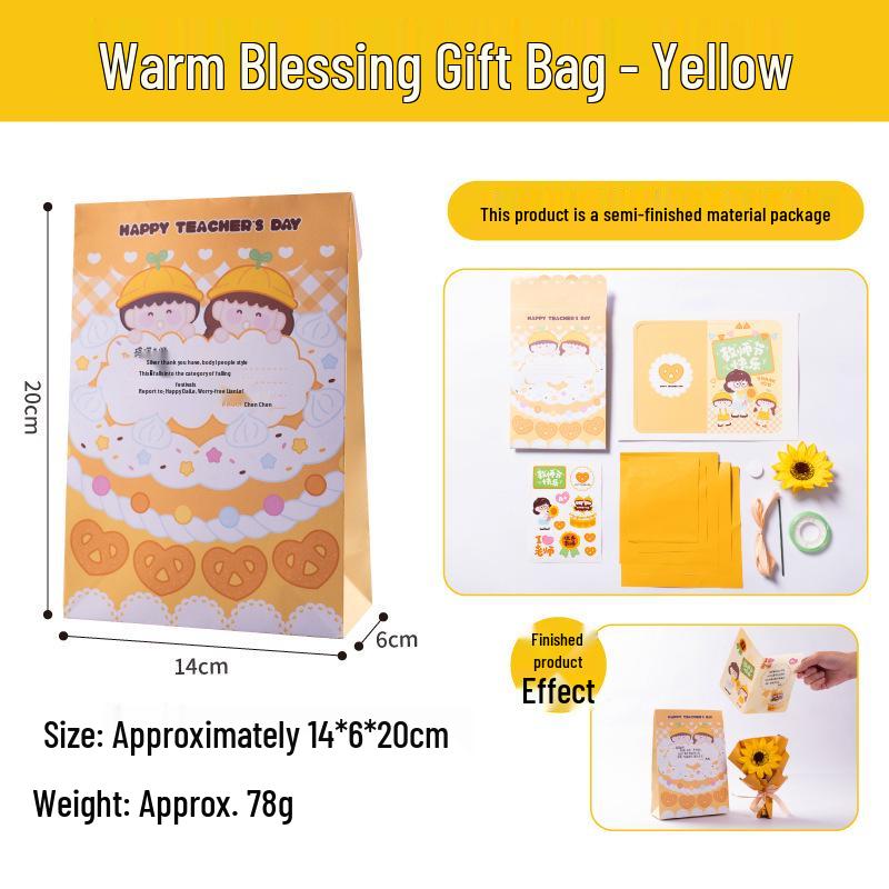 Handmade Teacher s Day Gift Kit: Warm Gift Bag, Bouquet, Card, DIY Craft Materials for Kindergarten Children