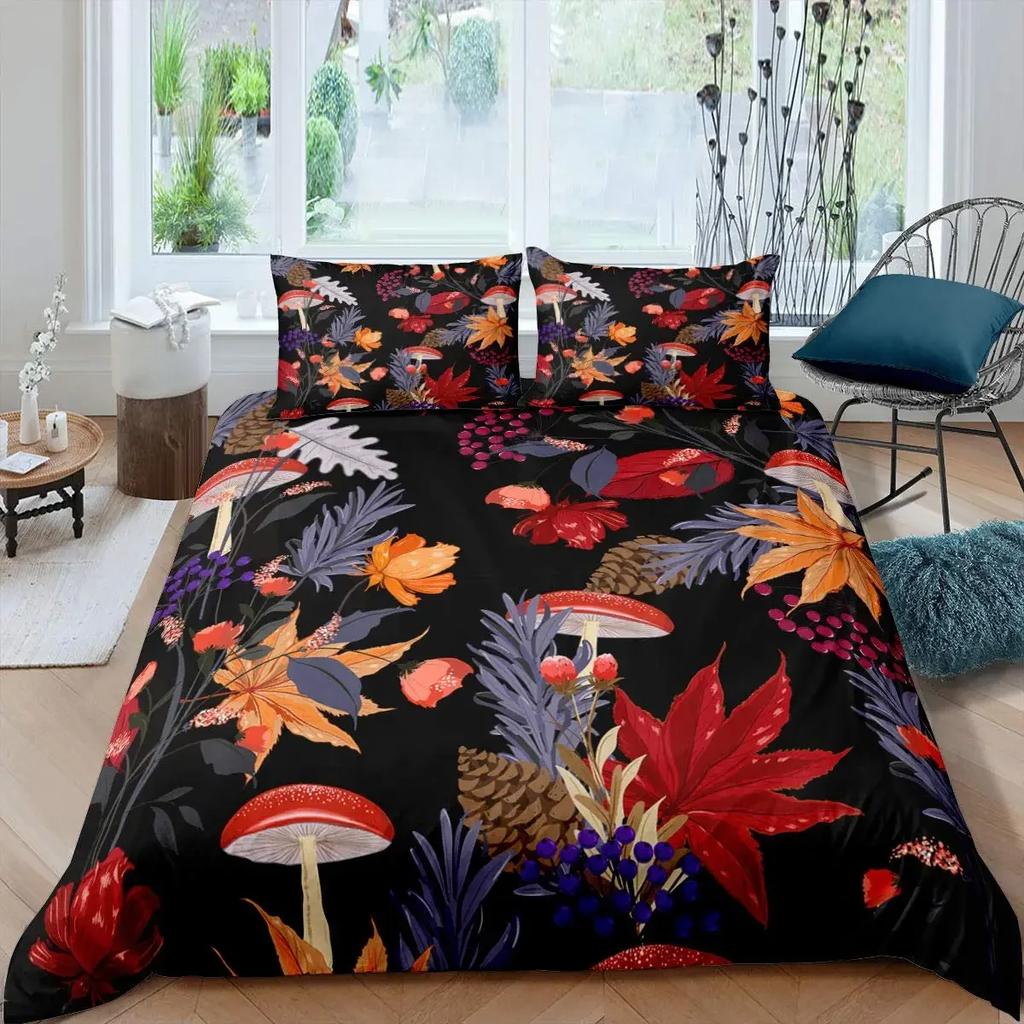 Maple Leaves Duvet Cover Set Colorful Autumn Season Maple Leaves In Unusual Designs Nature Print King Size 2/3pcs Bedding Set