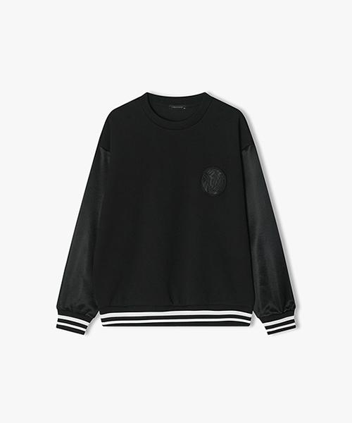 River Classy [25Ss] Lls41503 Black Glossy Sleeve Varsity Sponge Shirt 95