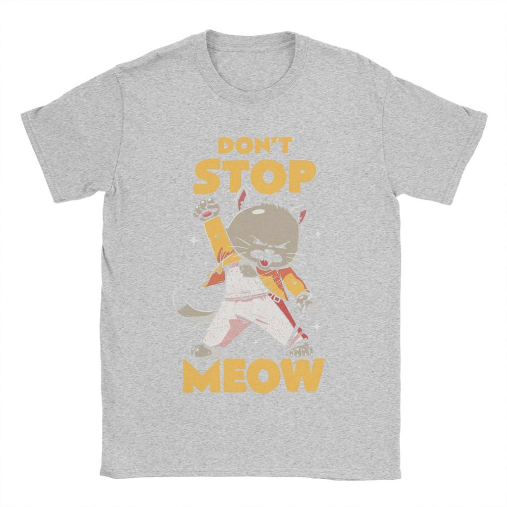 Don't Stop Meow Singing Cat Rock Band T Shirts for Men Pure Cotton T-Shirt O Neck Tee Shirt Short Sleeve Clothing Gift Idea
