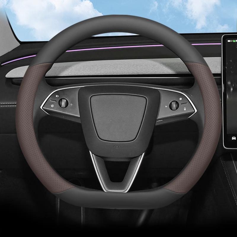 For Tesla Model Y 2025 Car Steering Wheel Cover Anti Slip Leather Breathable Four- Season Universal Car Interior Accessories
