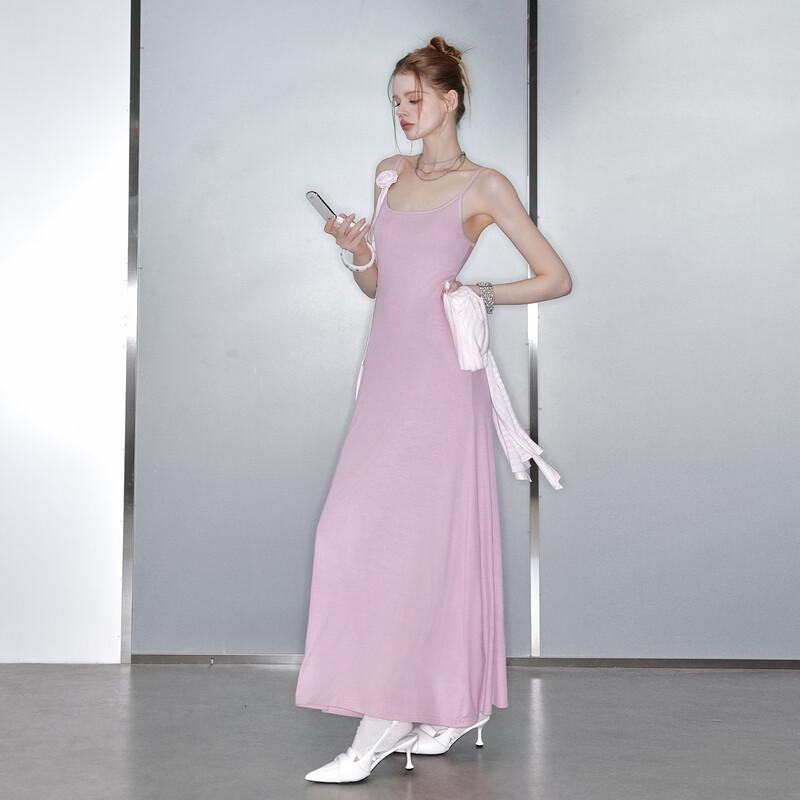 UNIFREE French Rose Strap Dress & Cardigan Set