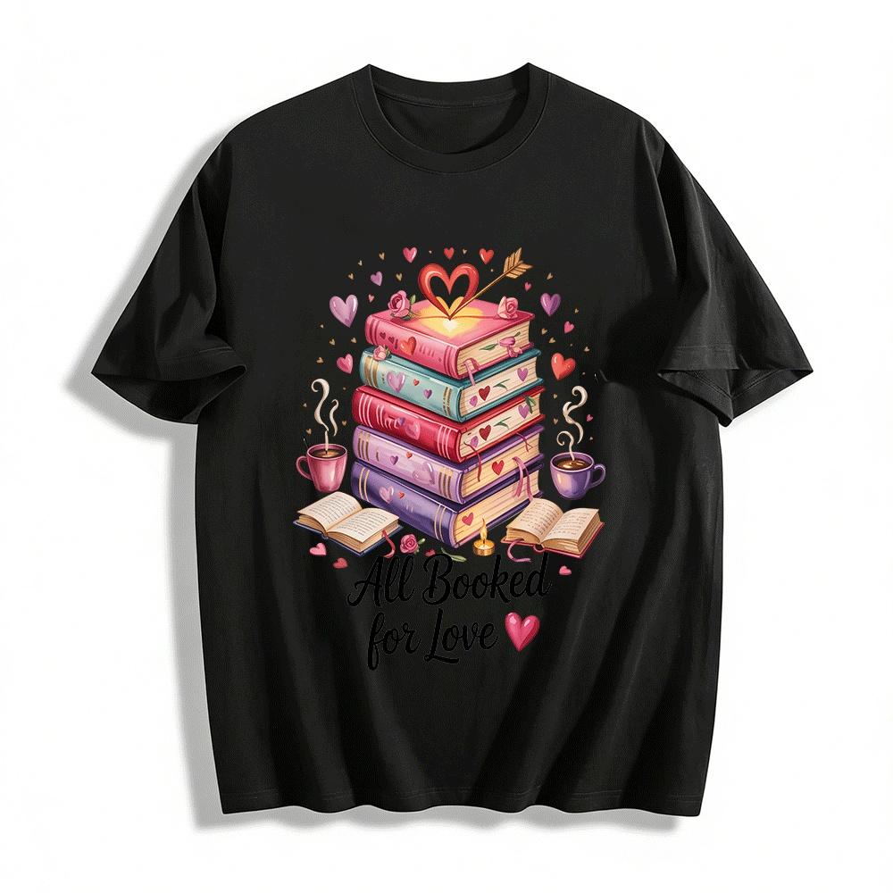 

All Booked For Love Heart Book Print Casual Short Sleeve T-Shirt Pure cotton T-shirt XXS