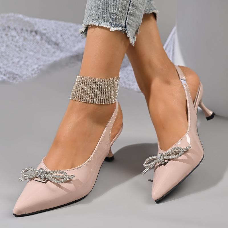Women's Bow-Knot High Heel Sandal Sexy Crystal Decor Pointed Toe Sandalias Woman New Style Office Ladies Non Slip Sandals Female