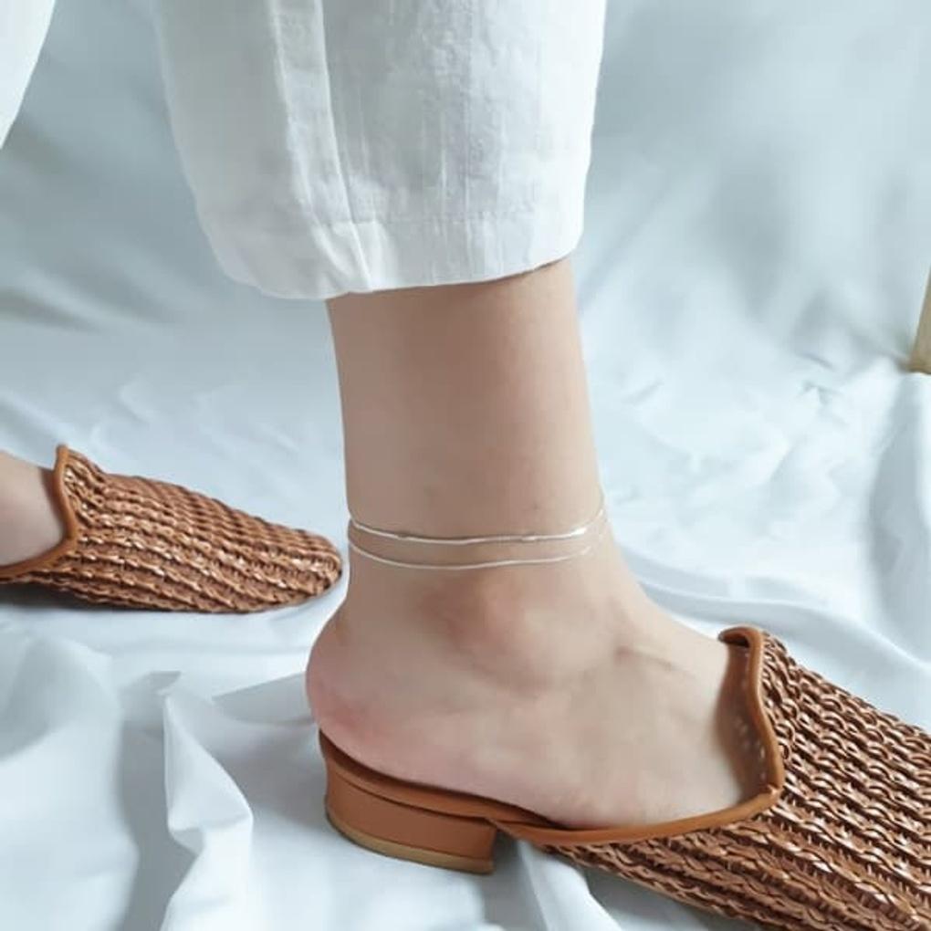 

Women s 925 Silver 15K Plated Thin Double-Strand Anklet Bracelet Pink Gold (+1500)