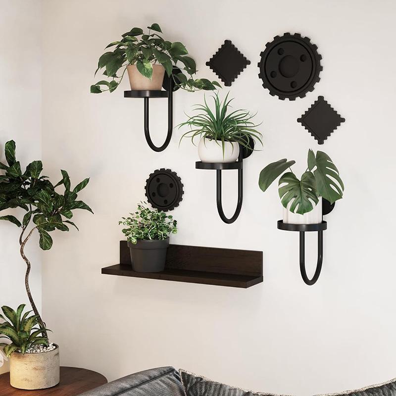 Suporte de Planta de Metal Preto Montado na Parede Vaso de Parede Moderno Prateleira Suporte para Vasos de Flores Pendurados Cabide de Planta de Parede Interno Externo
