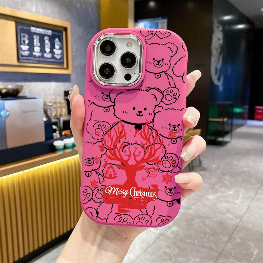 Phone Case: 2D Flat Design Suitable for iPhone 18 17 16 15 14 13 Pro Cases, Couple Style, Red-tone Christmas, Christmas and Halloween Gifts