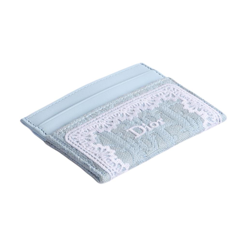 Dior Oblique Freesia Letter Embroidery White Lace Detail Cotton Blend Calfskin Card Holder Women accessories Light-Blue S2400PUKL-M259